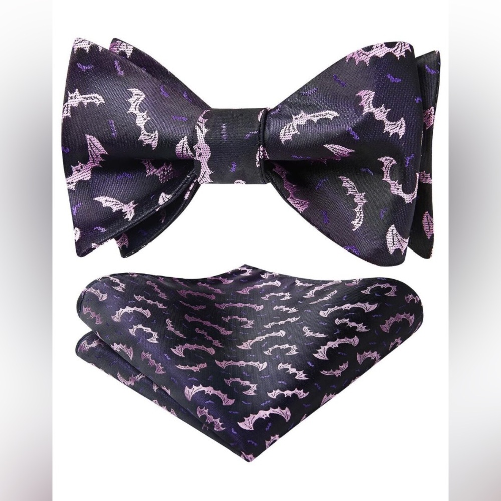 New Bow Ties Purple Self Tie Bowties and Pocket Square Fun Bat Bow Tie